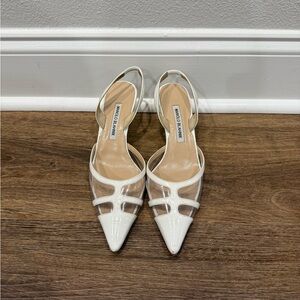 Manolo Blahnik White & Clear Slingback Heels